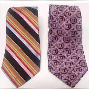 Robert Talbott Tie Duo of Luxe Vibrant Neckties 1 Stripe 1 Geometric Black/Pink